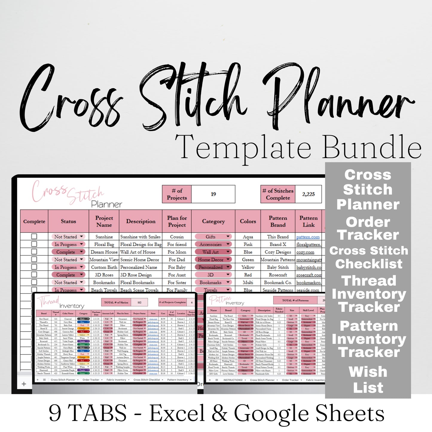 Cross Stitch Planner Template Google Sheet and Excel Spreadsheet