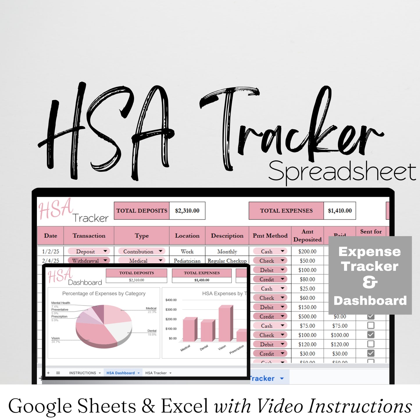 HSA Tracker Template FSA Tracker Google Sheets and Excel Spreadsheet