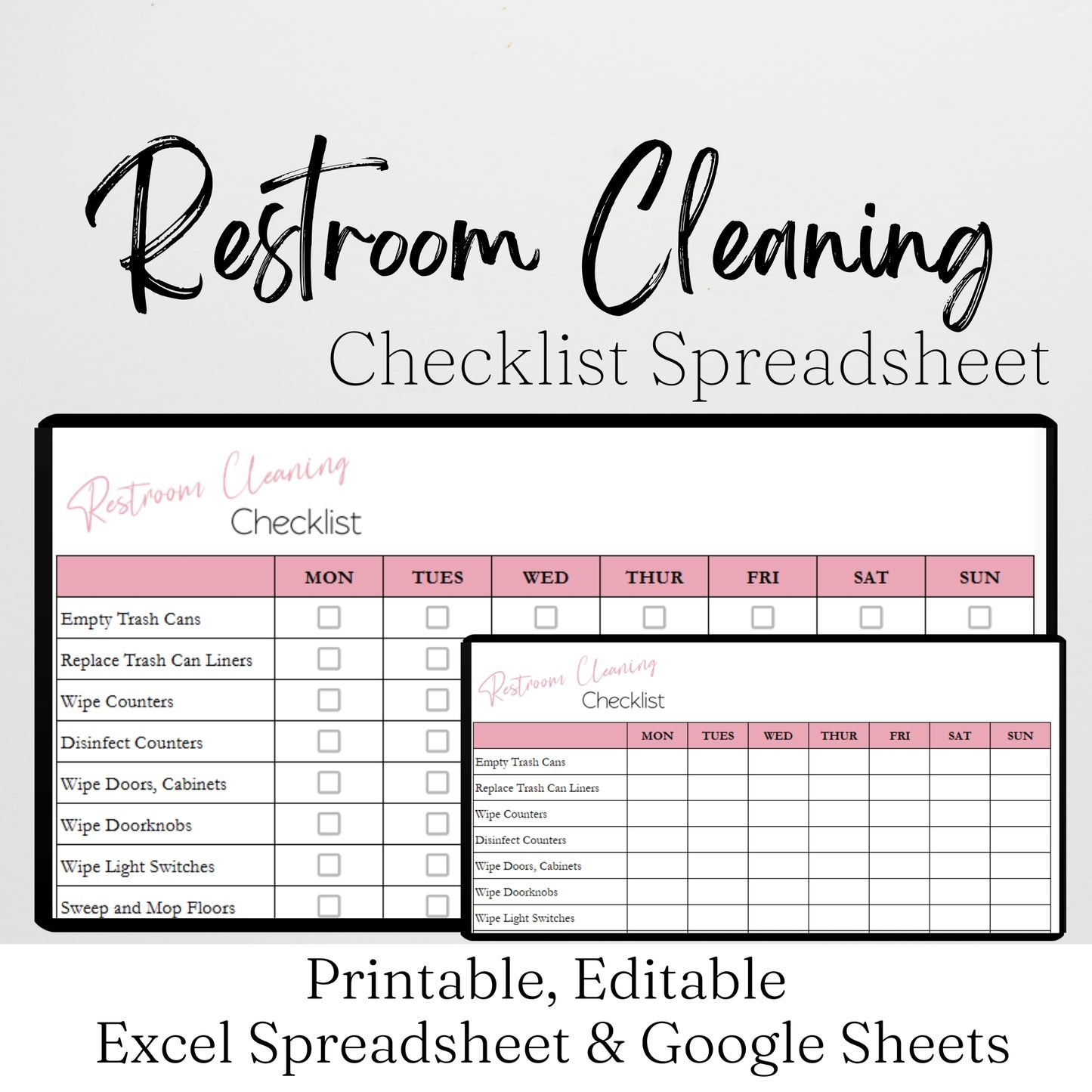 Bathroom Cleaning Checklist Google Sheets and Excel Spreadsheet
