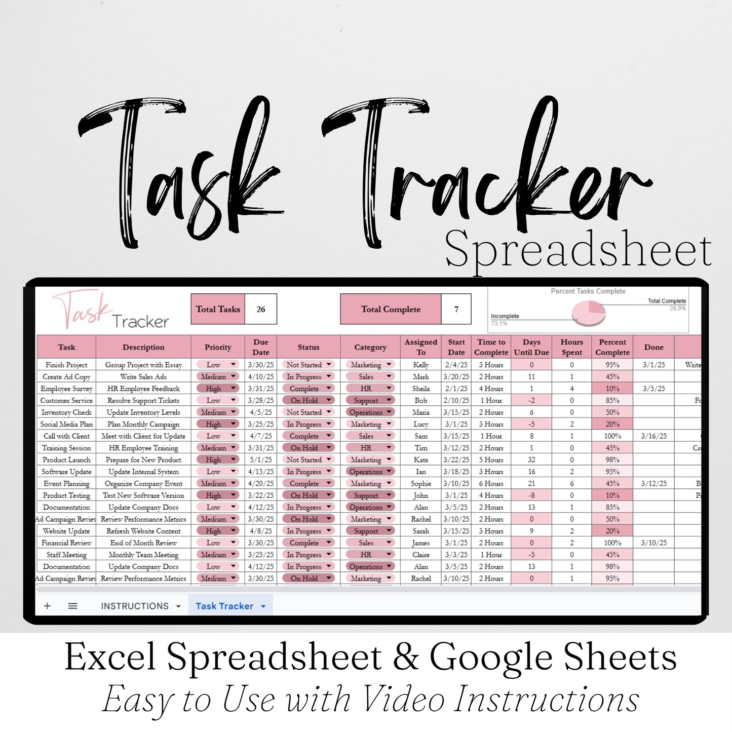 Task Tracker Template Google Sheets and Excel Spreadsheet