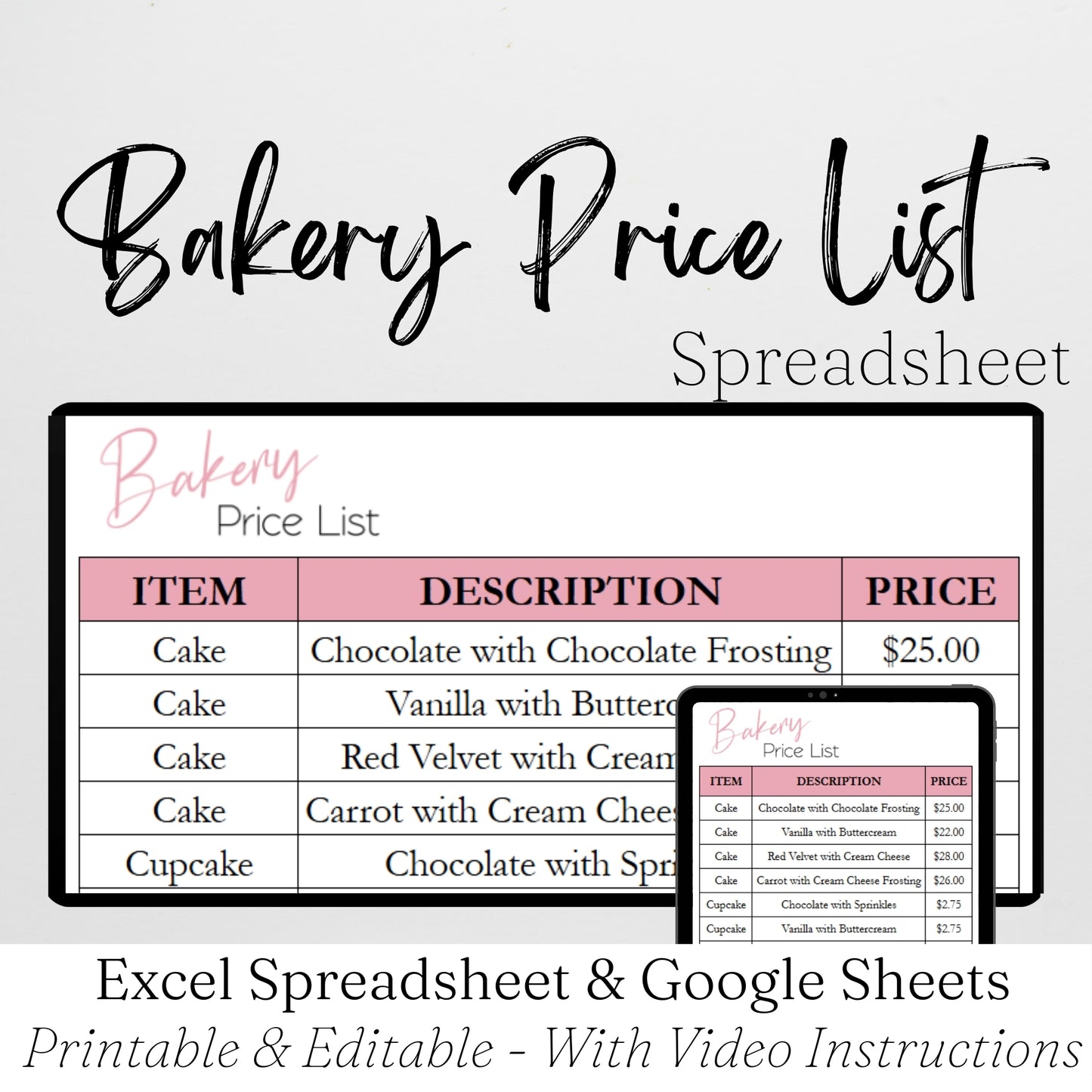 Bakery Price List Template Google Sheets and Excel Spreadsheet