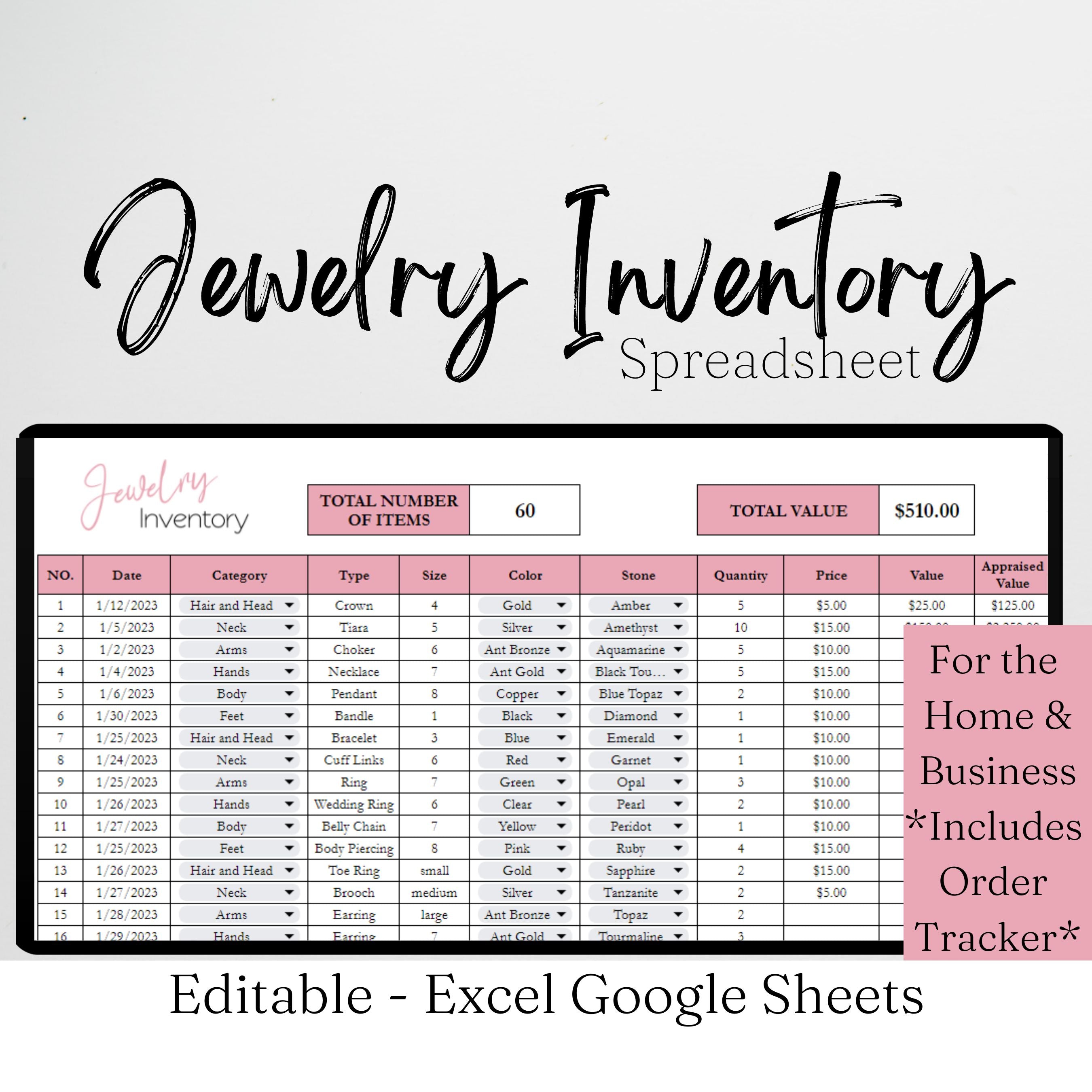 Jewelry Inventory Google Sheet and Excel Spreadsheet Savvy and Thriving