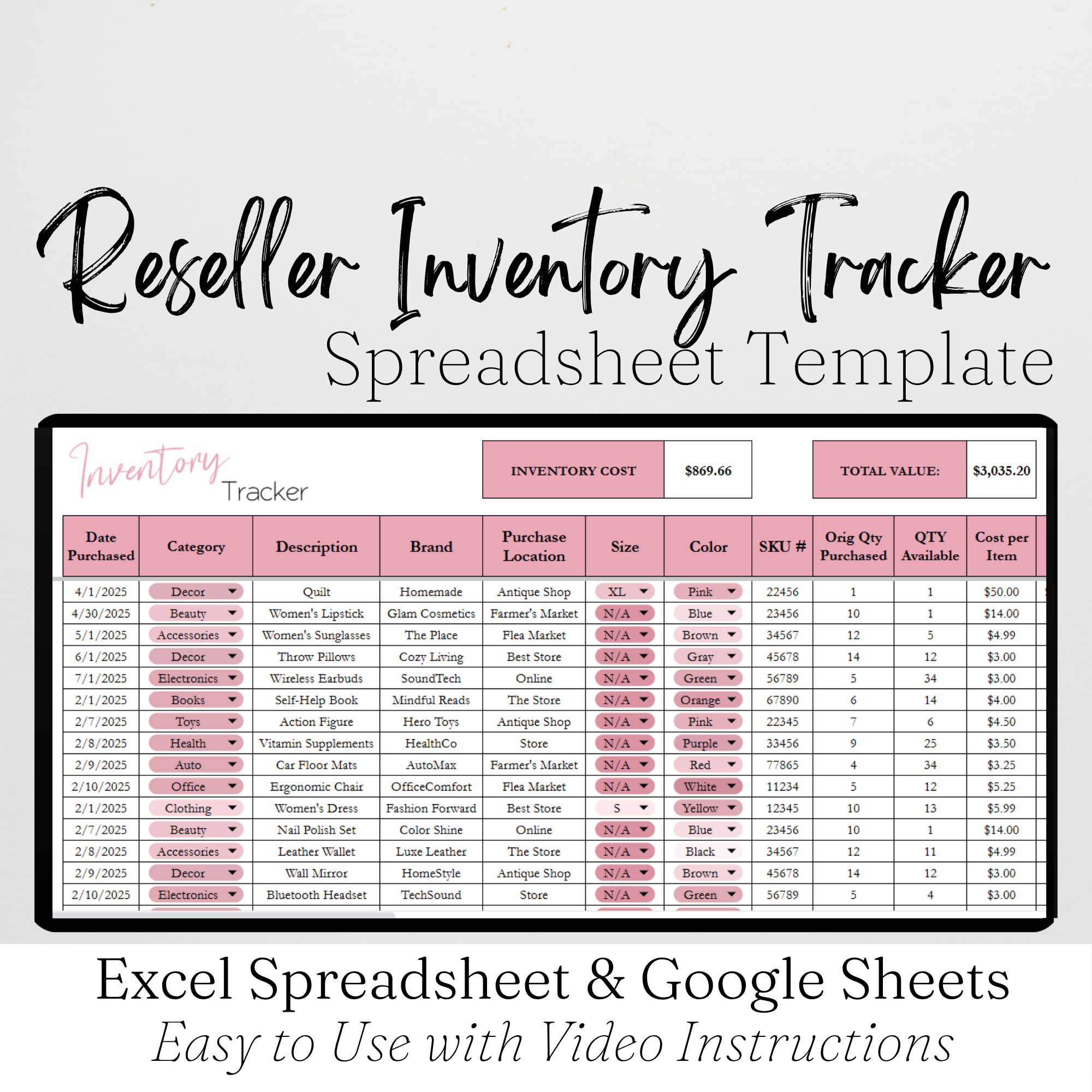Reseller Inventory Tracker Template Google Sheets and Excel Spreadshee