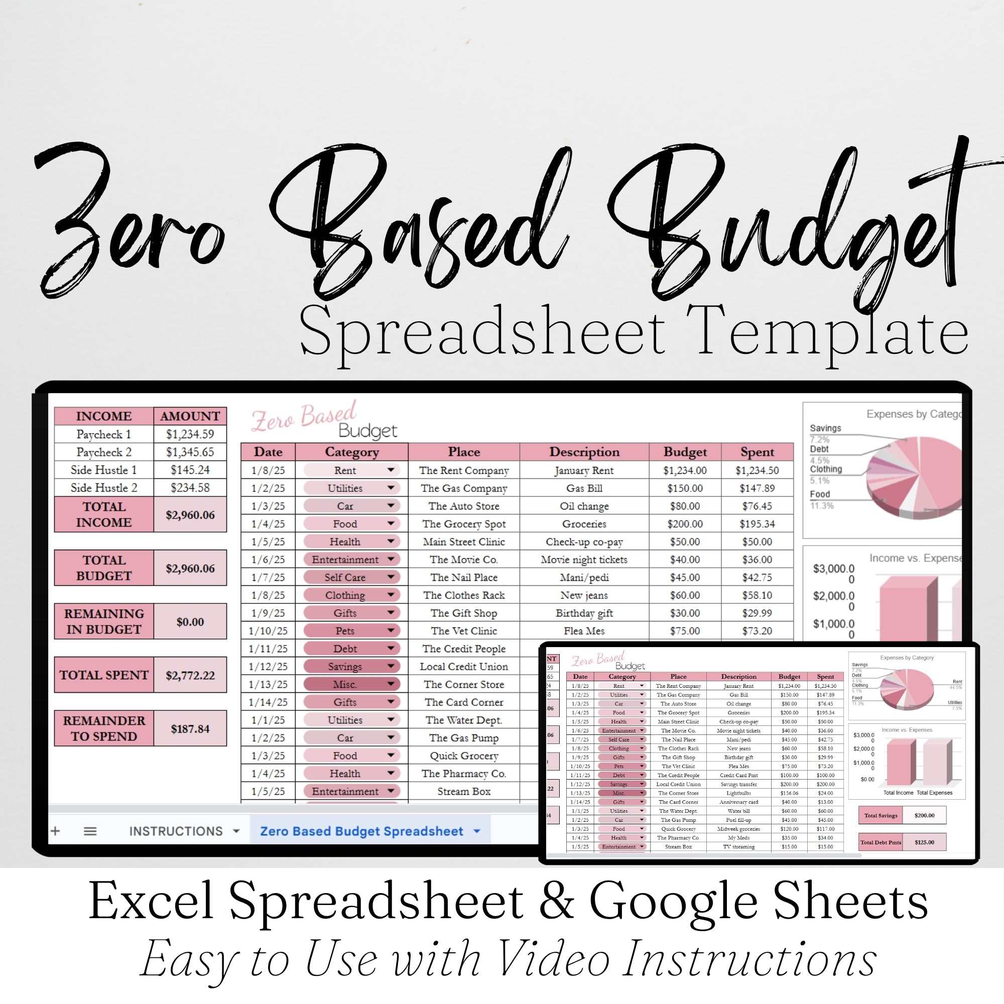 Zero Based Budget Template Google Sheets and Excel Spreadsheet Savvy