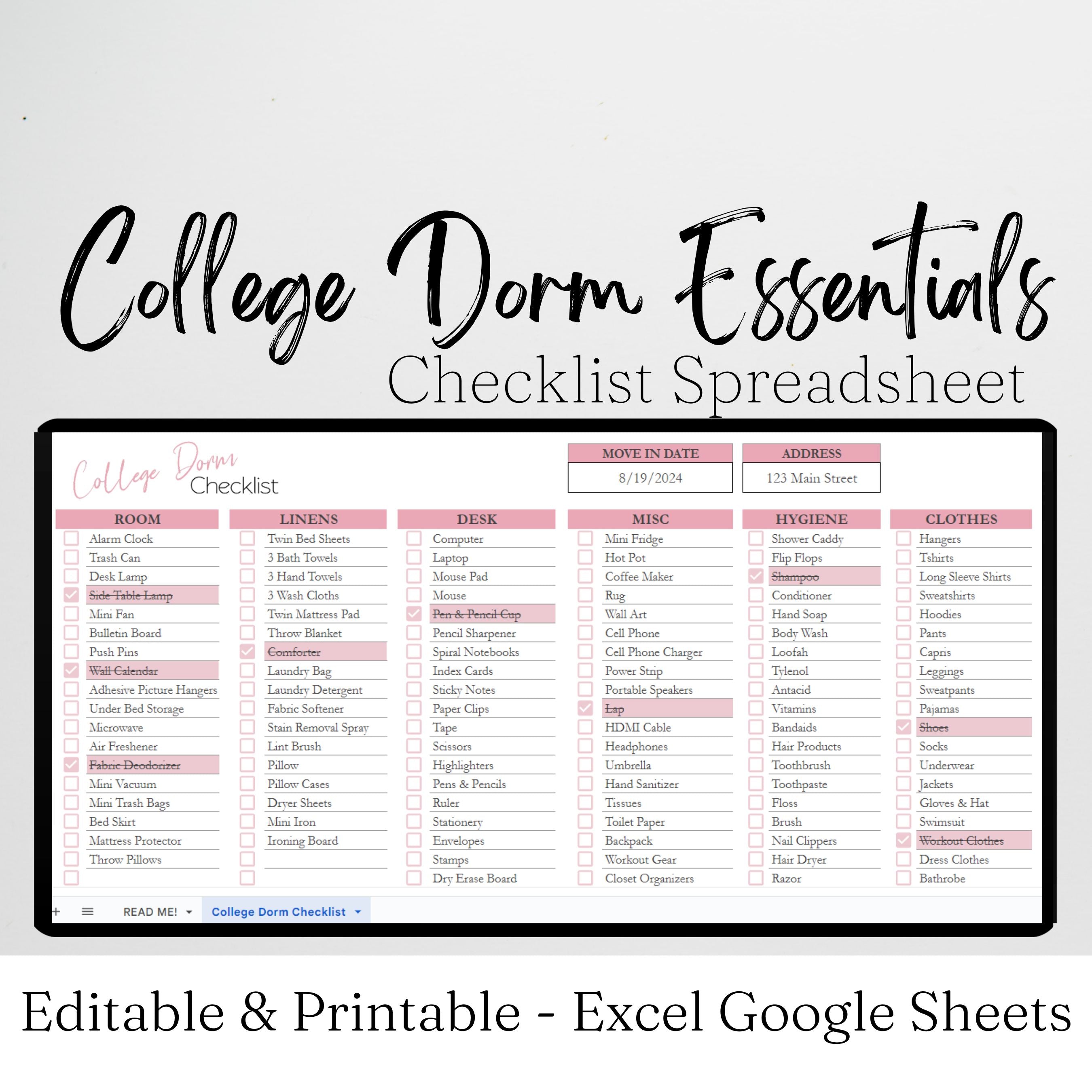 College Dorm Room Essentials Checklist Template Google Sheets Excel Sp College Dorm Room Essentials Checklist Template Google Sheets Excel Sp
