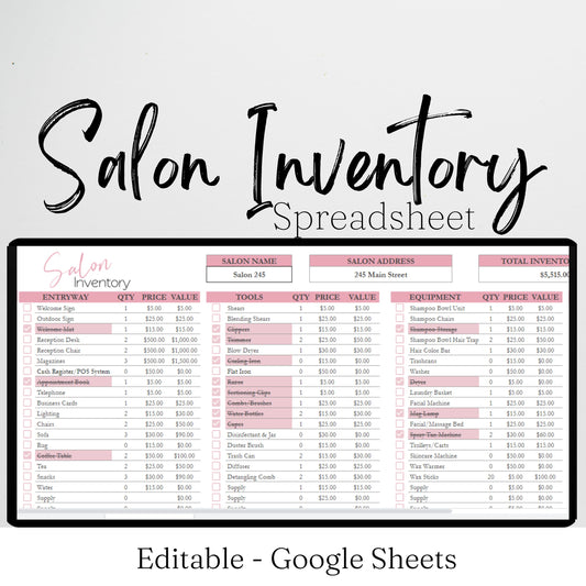 Salon Inventory Tracker Google Sheet