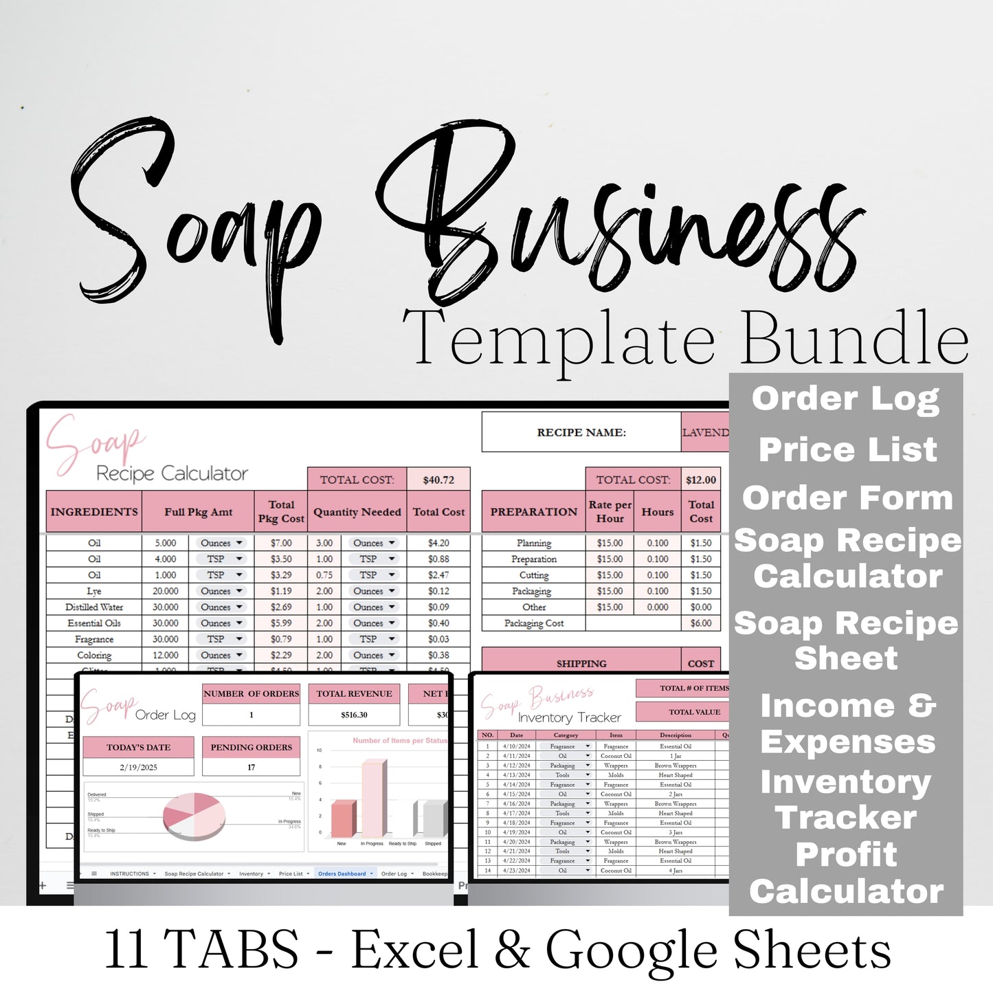Soap Making Business Template Bundle Google Sheet and Excel Spreadsheet