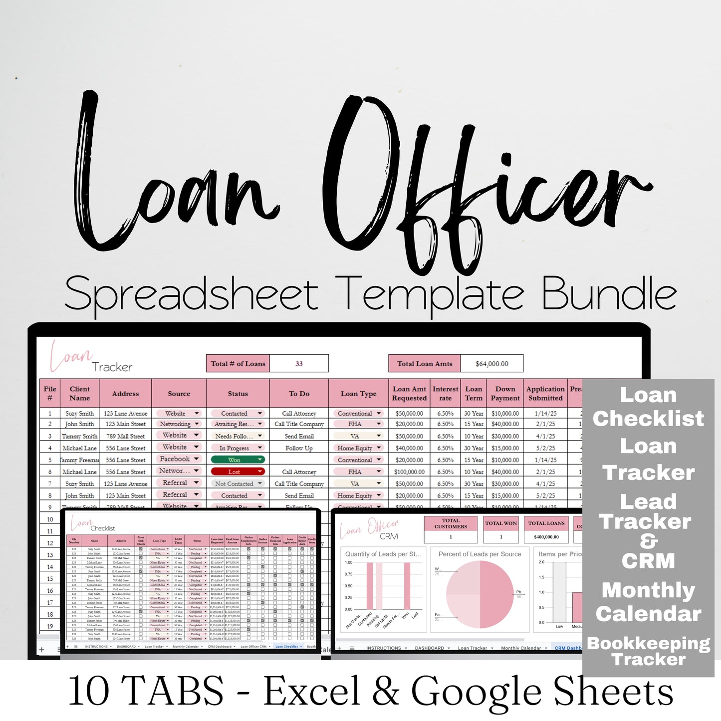 Loan Officer Template Spreadsheet Bundle Google Sheet and Excel Spreadsheet
