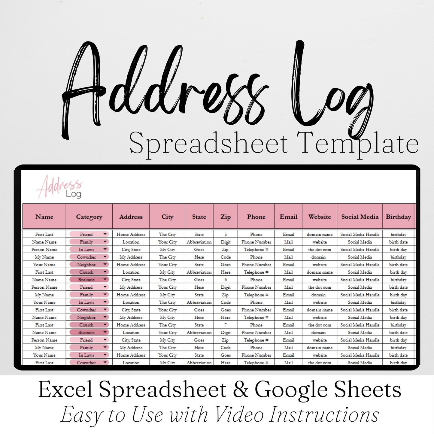 Address Book Google Sheet and Excel Spreadsheet