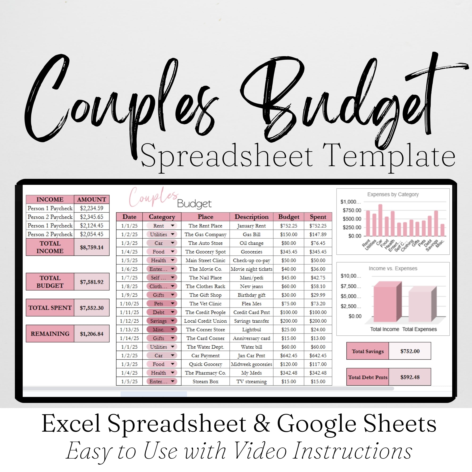 Couples Budget Template Google Sheets and Excel Spreadsheet Savvy and
