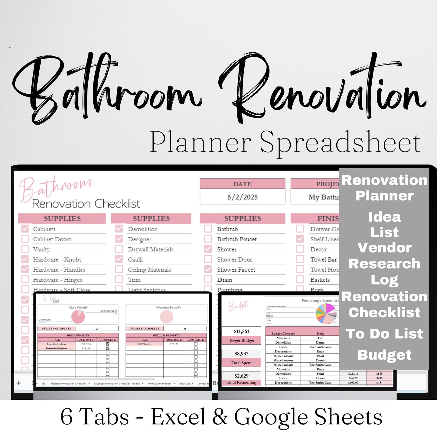 Bathroom Renovation Planner Google Sheet