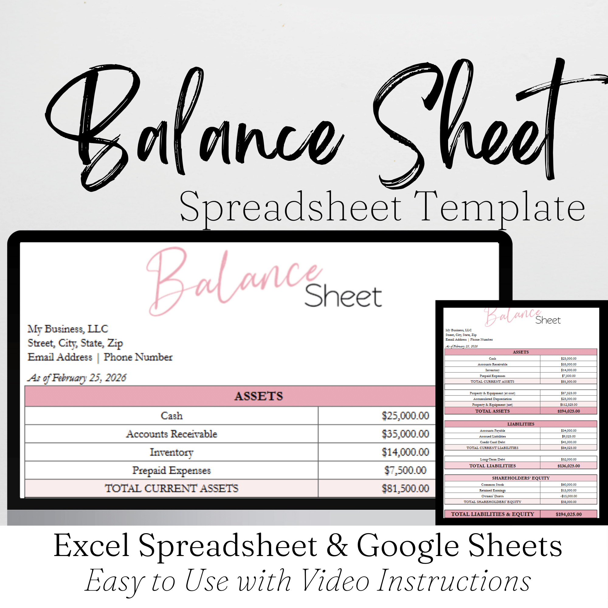 Balance Sheet Template Google Sheet and Excel Spreadsheet - for EA, CP ...