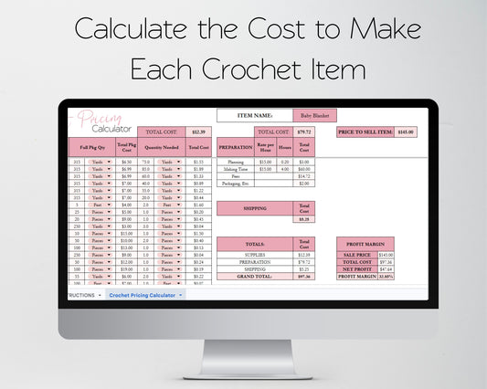 Crochet Pricing Calculator Google Sheets and Excel Spreadsheet Template | Handmade Product Cost & Profit Spreadsheet