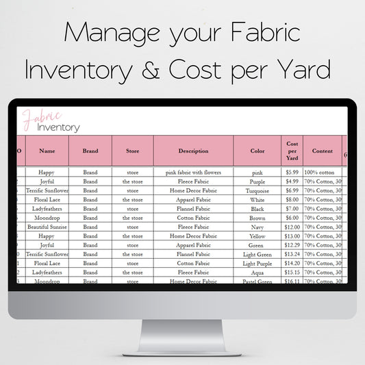 Fabric Inventory Tracker Google Sheet and Excel Spreadsheet