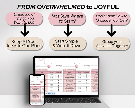 Bucket List Planner Spreadsheet Template for Google Sheets & Excel | Travel & Life Goals