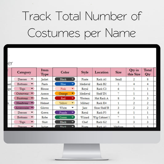 Costume Inventory Tracker Template for Theatre, Cosplay & Halloween | Prop & Rental Log for Google Sheets & Excel