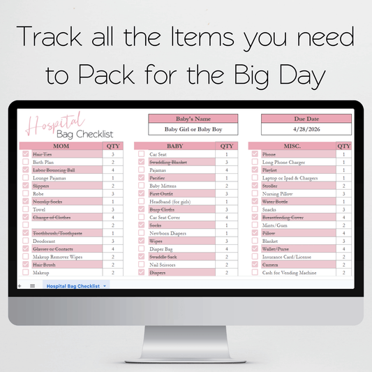Hospital Bag Checklist Spreadsheet Template Google Sheets and Excel Spreadsheet