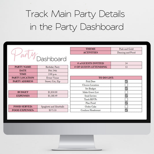 Party Planner Template Google Sheets & Excel Spreadsheet |Ultimate Event Planner | Editable Itinerary, Budget, Meal Planning & Guest List
