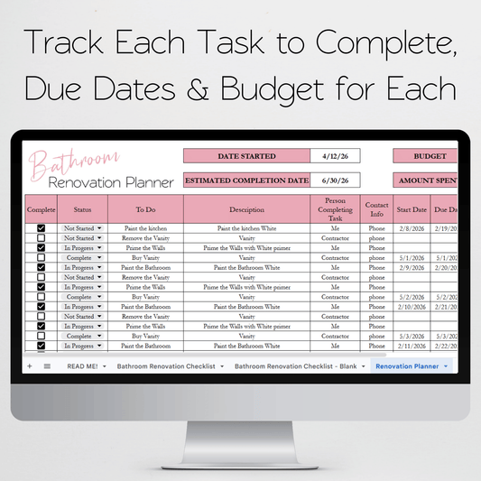 Bathroom Renovation Planner Google Sheet and Excel Spreadsheet Template