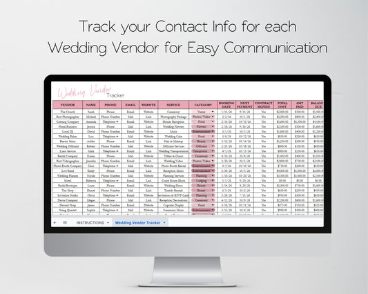Wedding Vendor Tracker Spreadsheet | Google Sheets & Excel Template for Wedding Planning