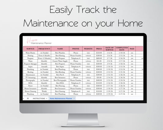 Home Maintenance Tracker Template for Google Sheets and Excel Spreadsheet