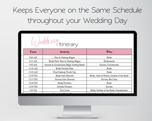 Wedding Itinerary Template | Wedding Day Timeline Spreadsheet | Google Sheets & Excel