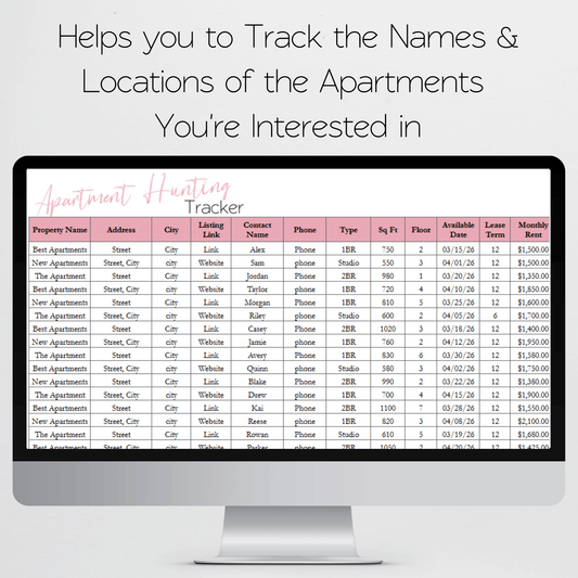 Apartment Hunting Spreadsheet Template Google Sheets and Excel Spreadsheet - Price Comparison and Amenities Tracker