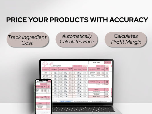 Recipe Cost Calculator Spreadsheet | Product Pricing & Profit Margin Template for Home Bakery Businesses | Google Sheets & Excel Spreadsheet Template