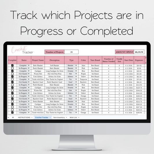 Crochet Planner Template Google Sheet and Excel Spreadsheet