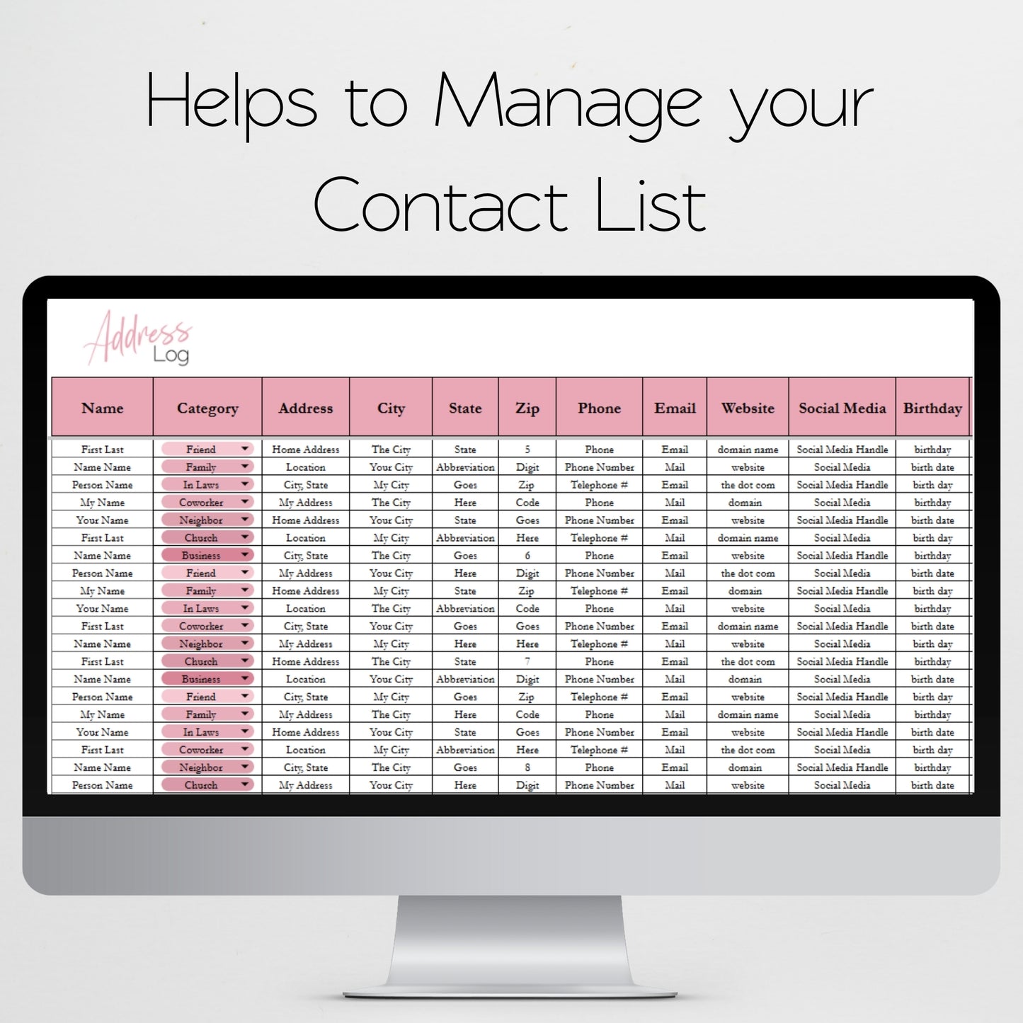 Address Book Google Sheet and Excel Spreadsheet