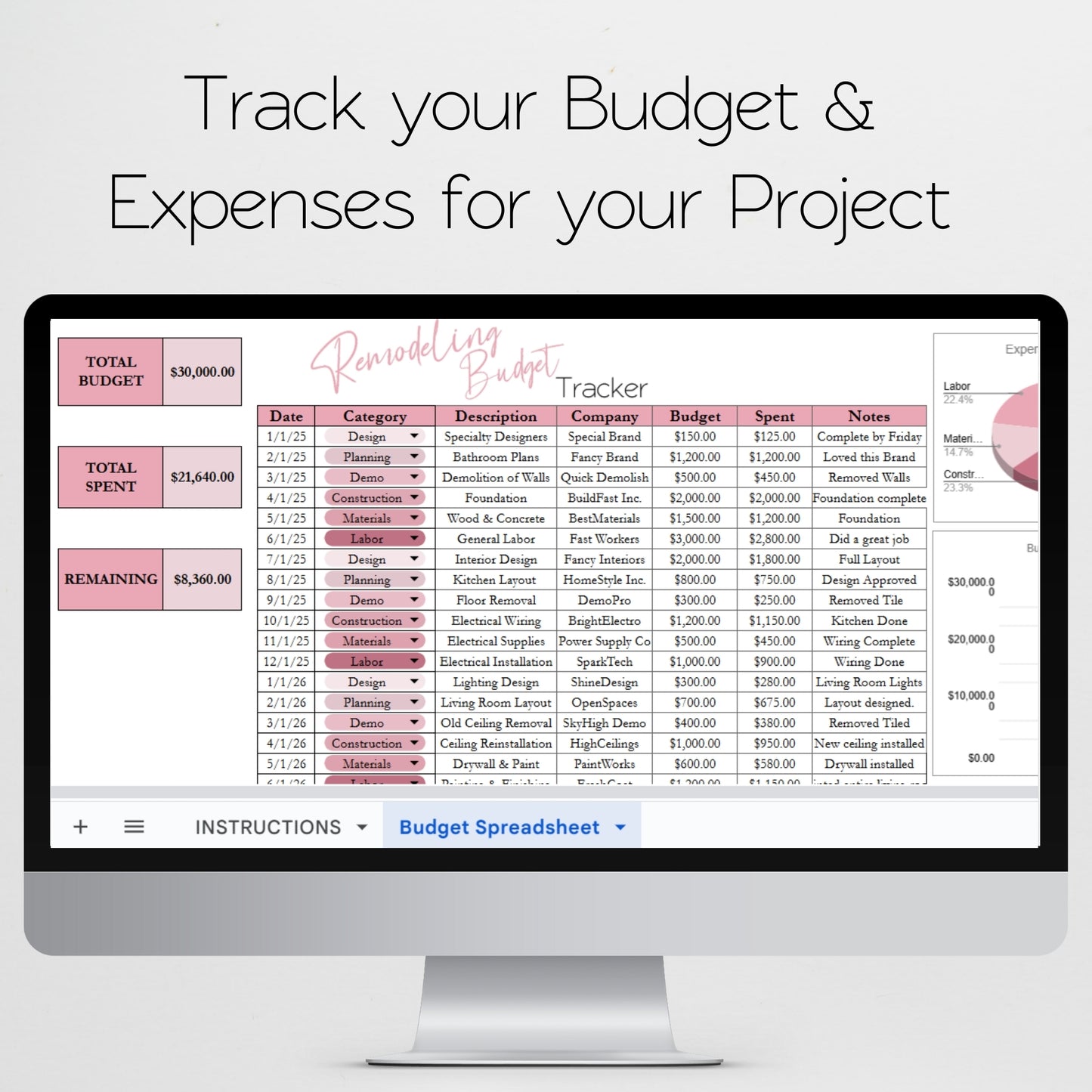 Home Renovation Budget Template Google Sheets and Excel Spreadsheet