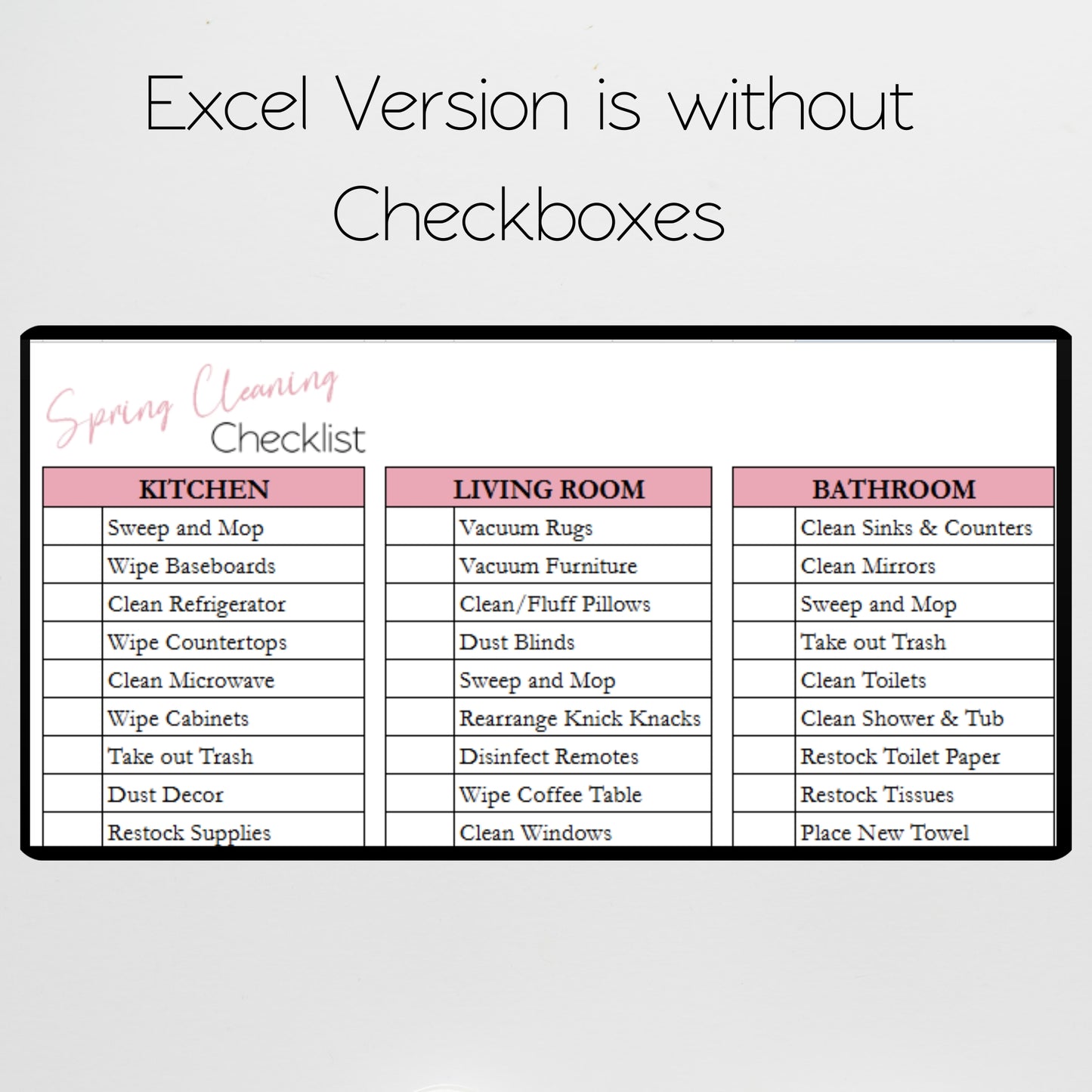 Spring Cleaning Checklist Google Sheets and Excel Spreadsheet Template