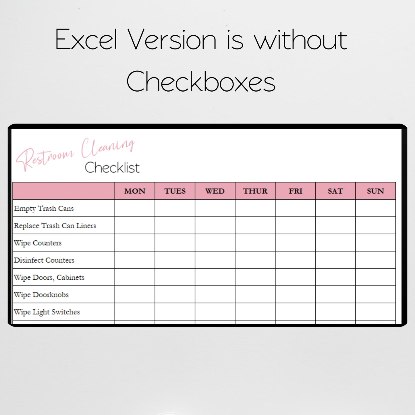 Bathroom Cleaning Checklist Google Sheets and Excel Spreadsheet