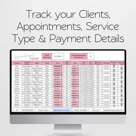 Beauty Business Planner Spreadsheet Google Sheets & Excel | Salon Management Template for Client Tracking, Appointments, Income & Expenses