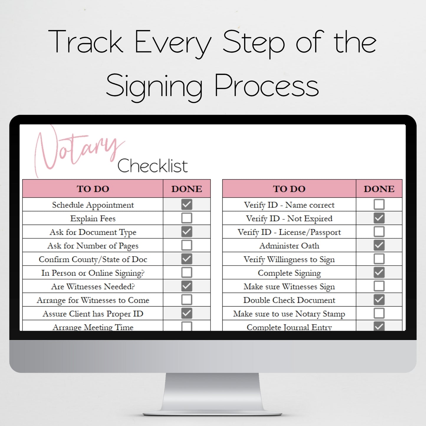 Notary Checklist Template for Google Sheets and Excel Spreadsheet