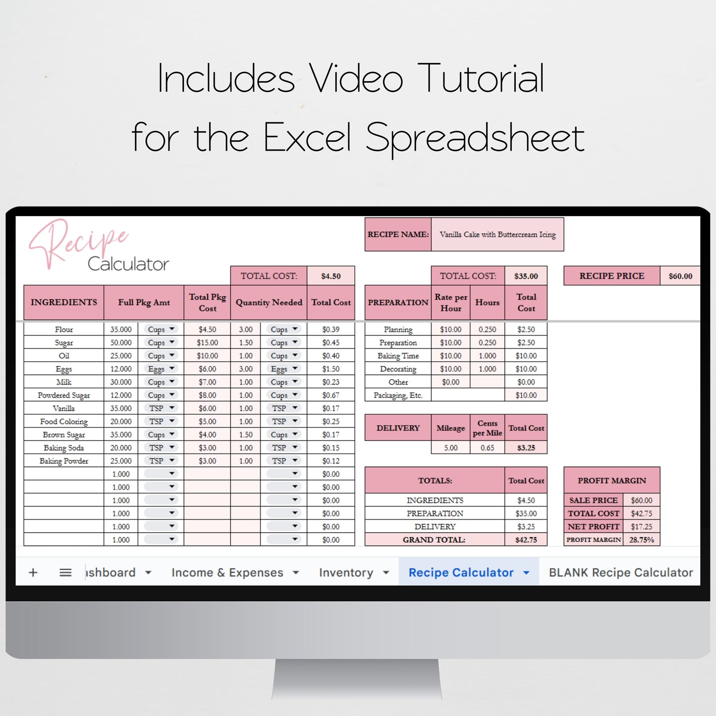 Cake Business Template Bundle Google Sheet and Excel Spreadsheet