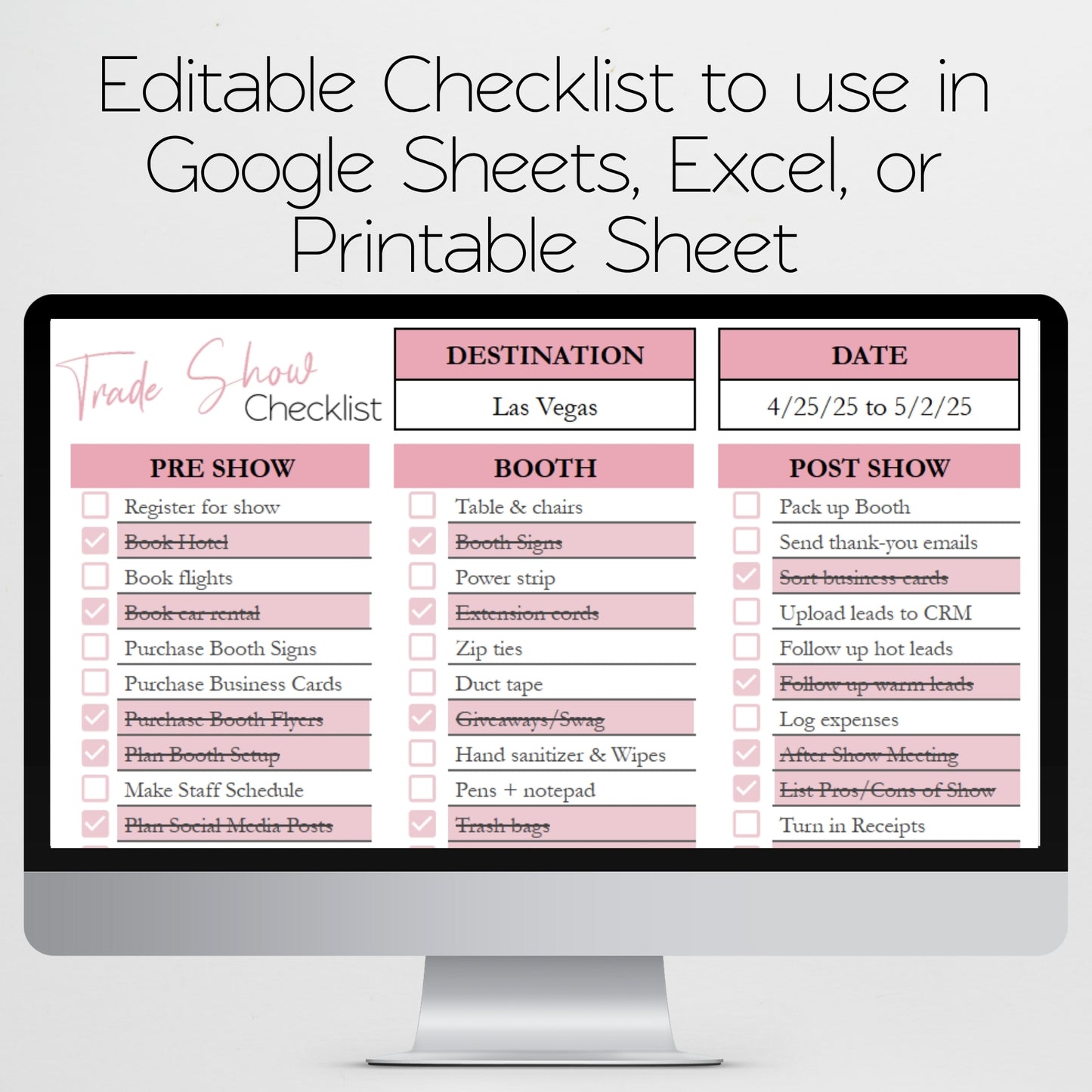 Trade Show Checklist Template for Google Sheets and Excel Spreadsheet