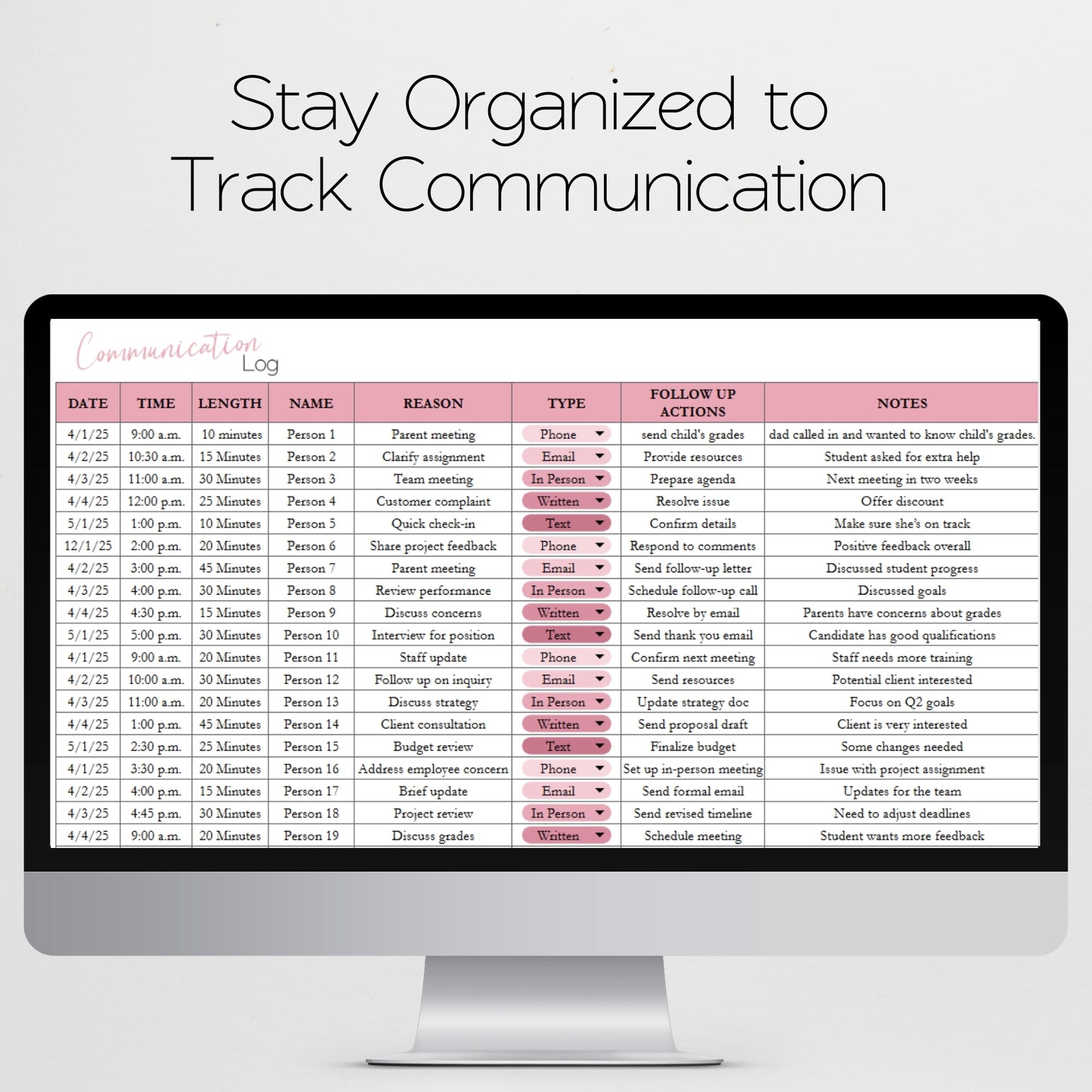 Communication Log Template Google Sheets and Excel Spreadsheet
