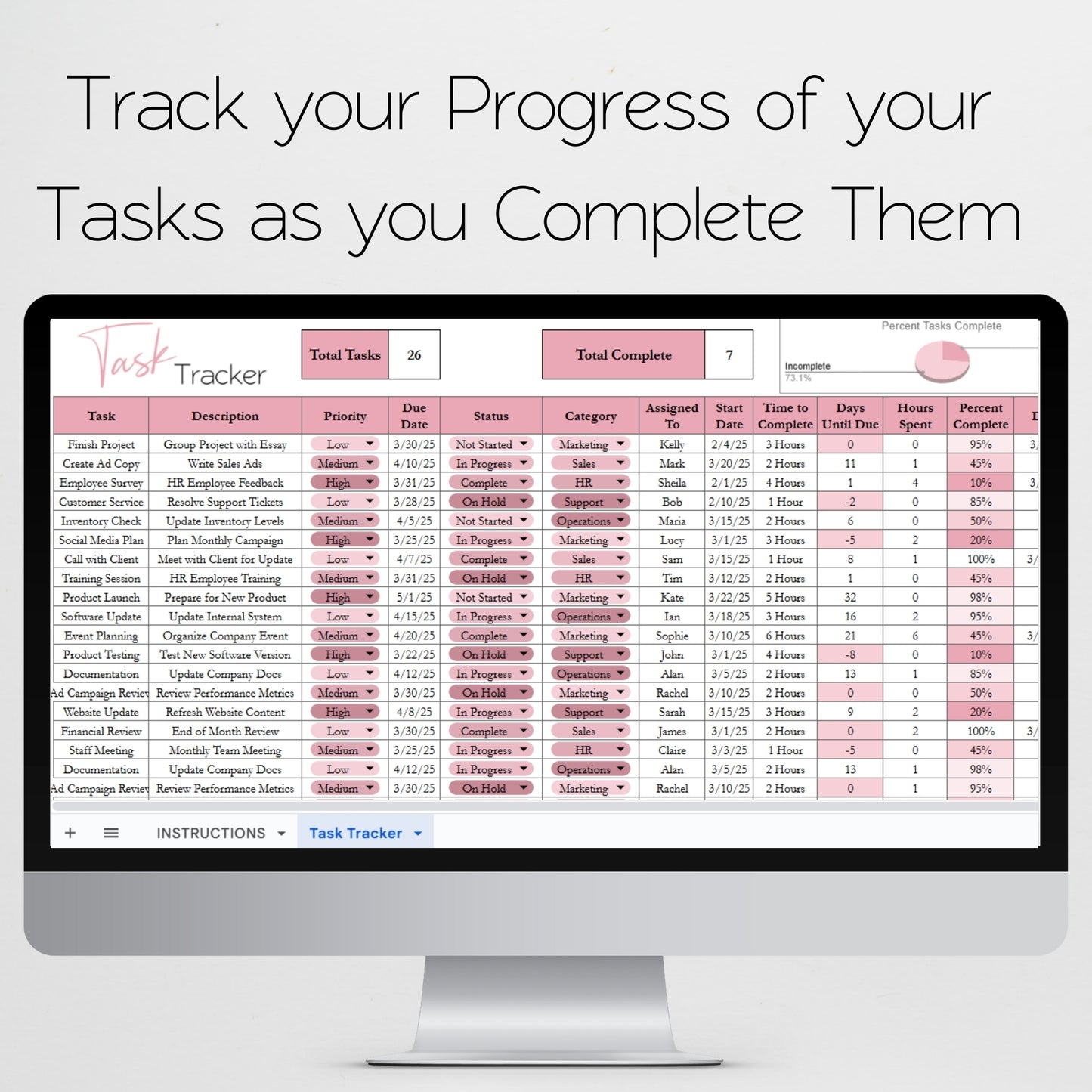 Task Tracker Template Google Sheets and Excel Spreadsheet