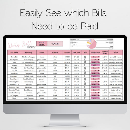 Weekly Bill Tracker Template Google Sheets and Excel Spreadsheet