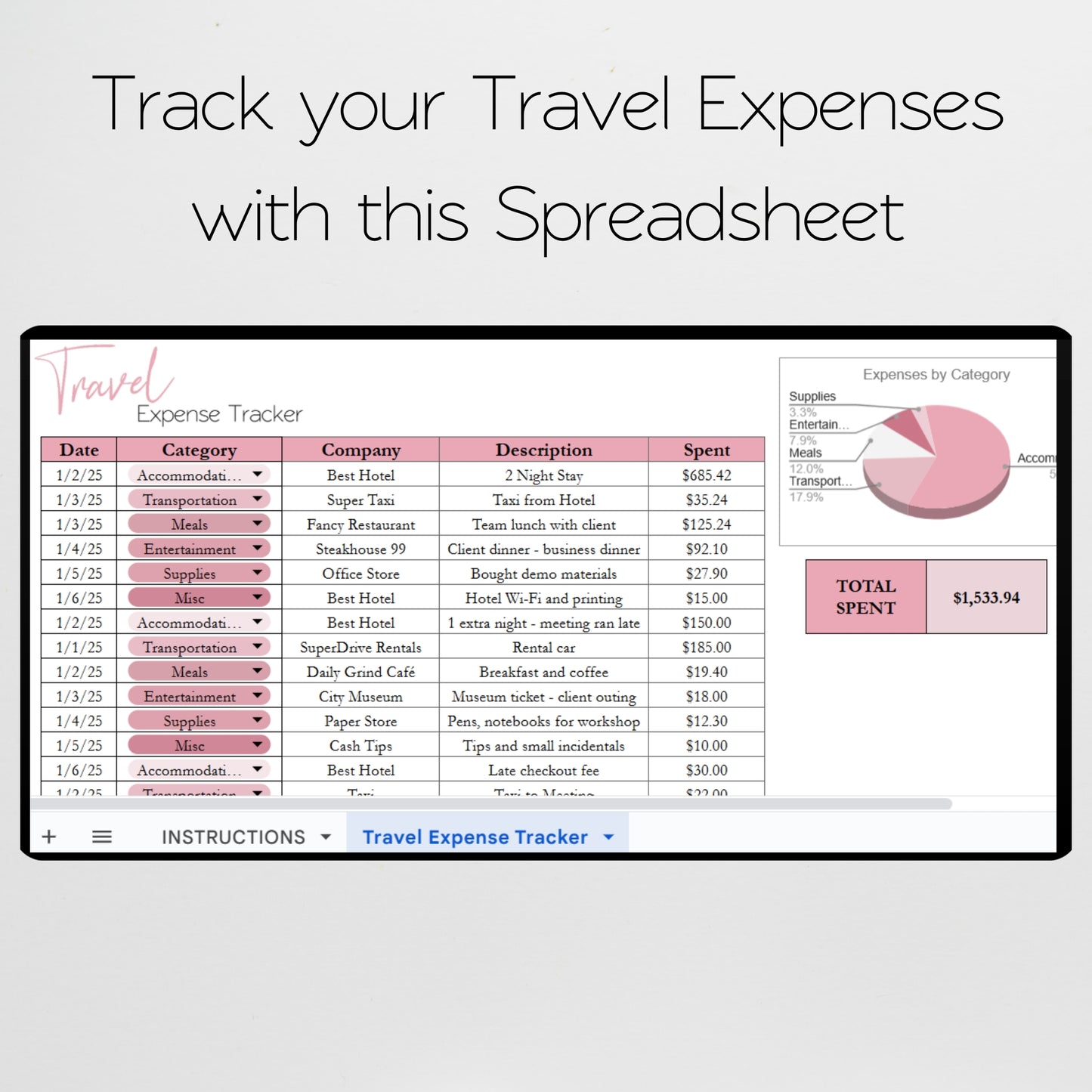 Travel Expense Tracker Spreadsheet Template Google Sheets and Excel Spreadsheet