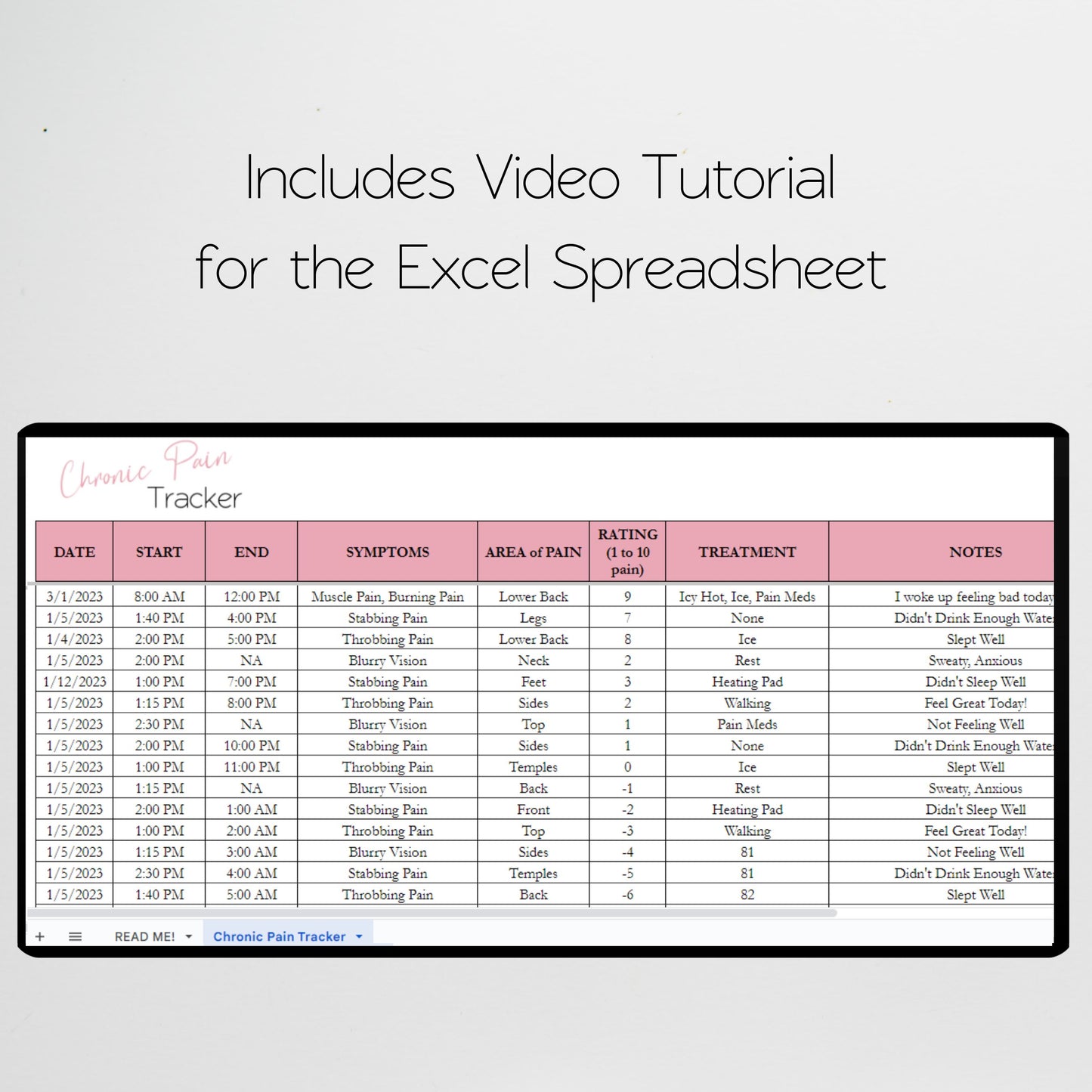 Chronic Pain Tracker Google Sheet