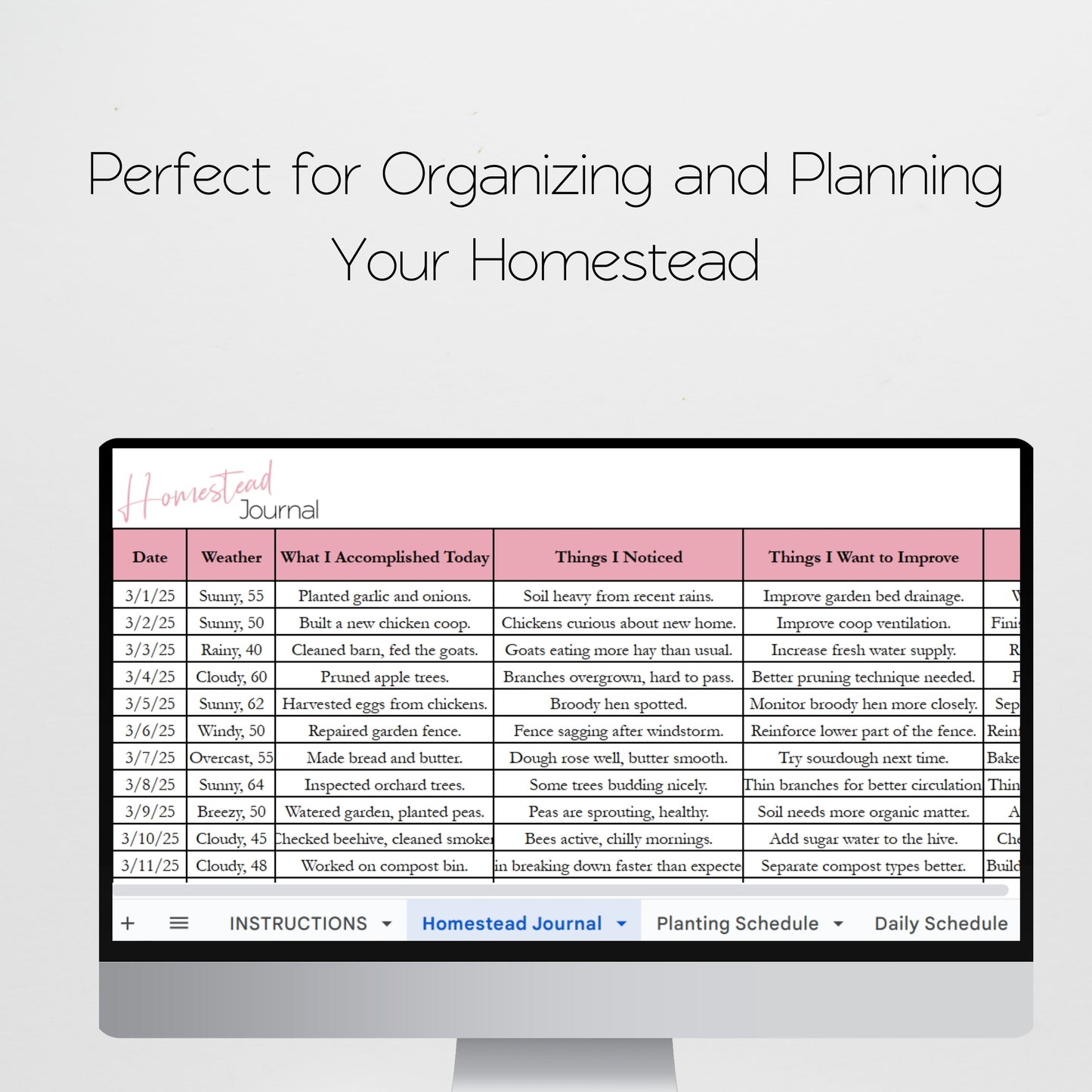 Homestead Planner Template Google Sheet and Excel Spreadsheet
