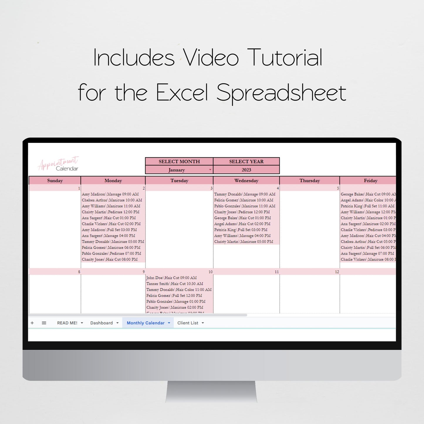 Salon Appointment Calendar Google Sheet Excel Spreadsheet