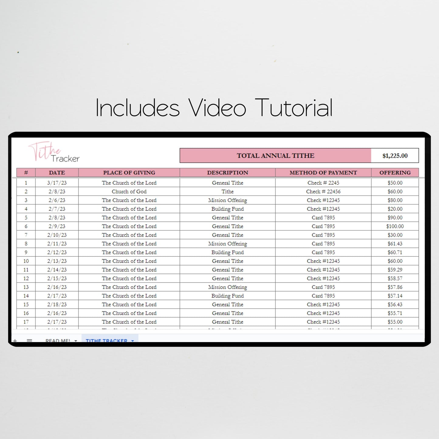 Tithe Tracker Google Sheet and Excel Spreadsheet