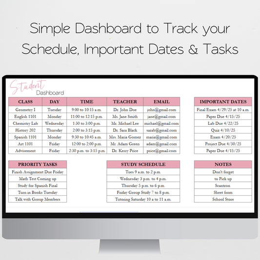 Student Planner Template Google Sheets and Excel Spreadsheet