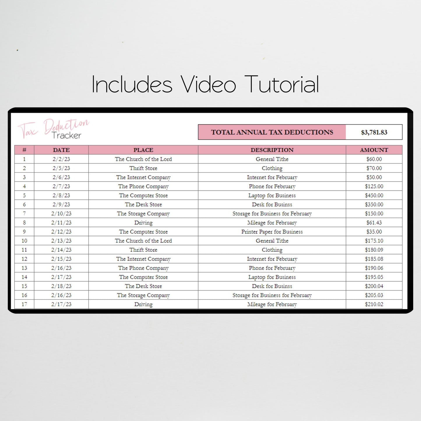 Tax Deduction Google Sheet and Excel Spreadsheet
