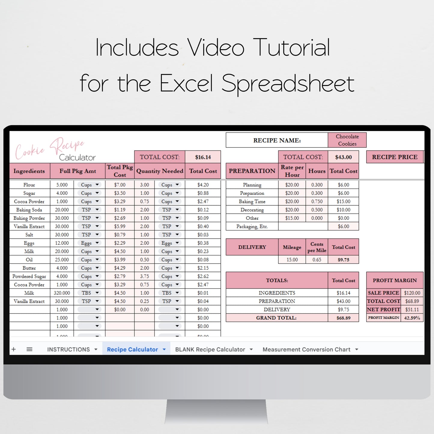 Cookie Recipe Calculator Template Google Sheet and Excel Spreadsheet