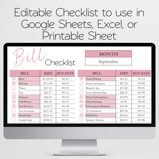 Bill Checklist Template for Google Sheets and Excel Spreadsheet