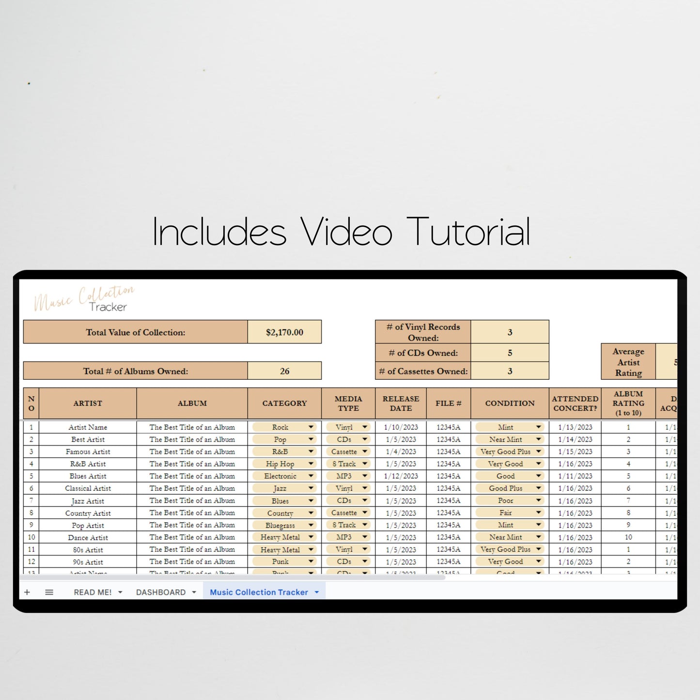 Music Collection Tracker Spreadsheet Google Sheet